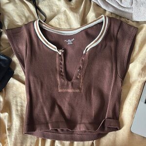 Brown Ribbed Women's Top